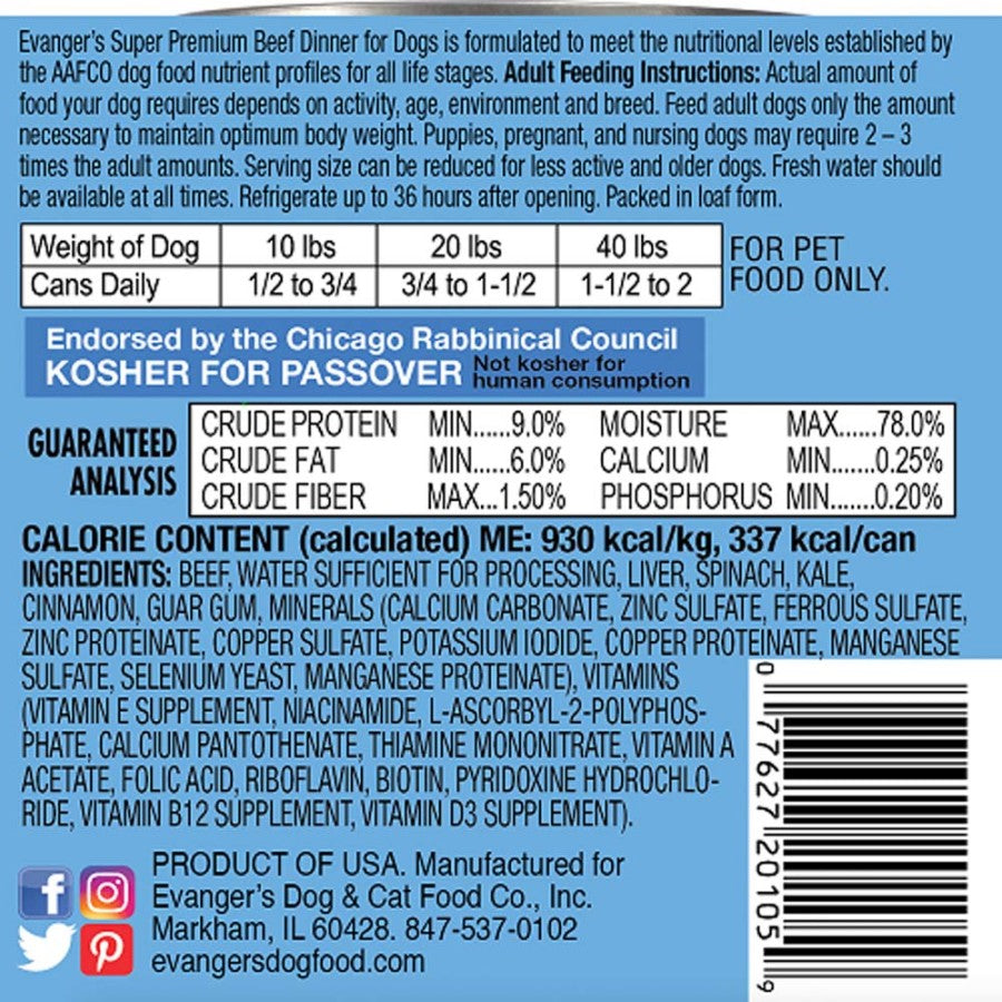 Evanger's Super Premium Beef Dinner canned dog food