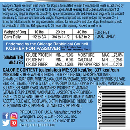 Evanger's Super Premium Beef Dinner canned dog food